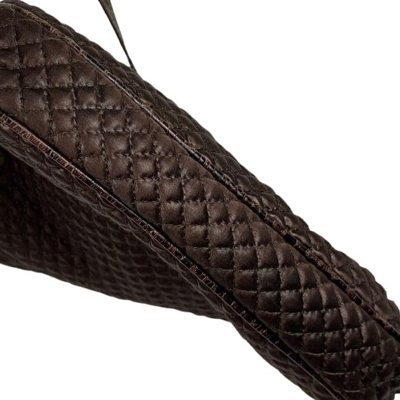 Brahmin Crossbody Purse Brown Quilted Faux? Leather Strap Gold Hardware Zip FLAW - Picture 6 of 12